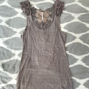 Free People Leather Crochet Back Tank Top